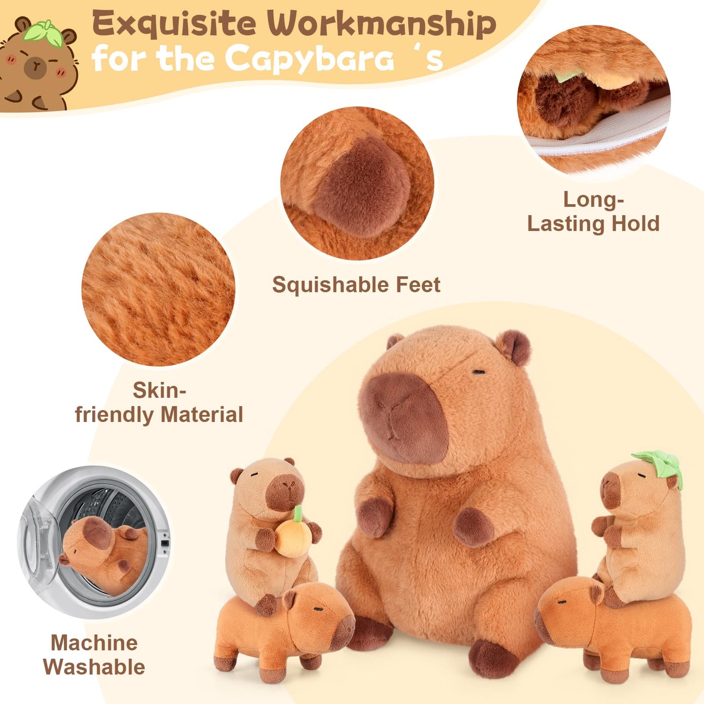 SuzziPals 5-in-1 Capibara Plush Set – Mommy with 4 Babies
