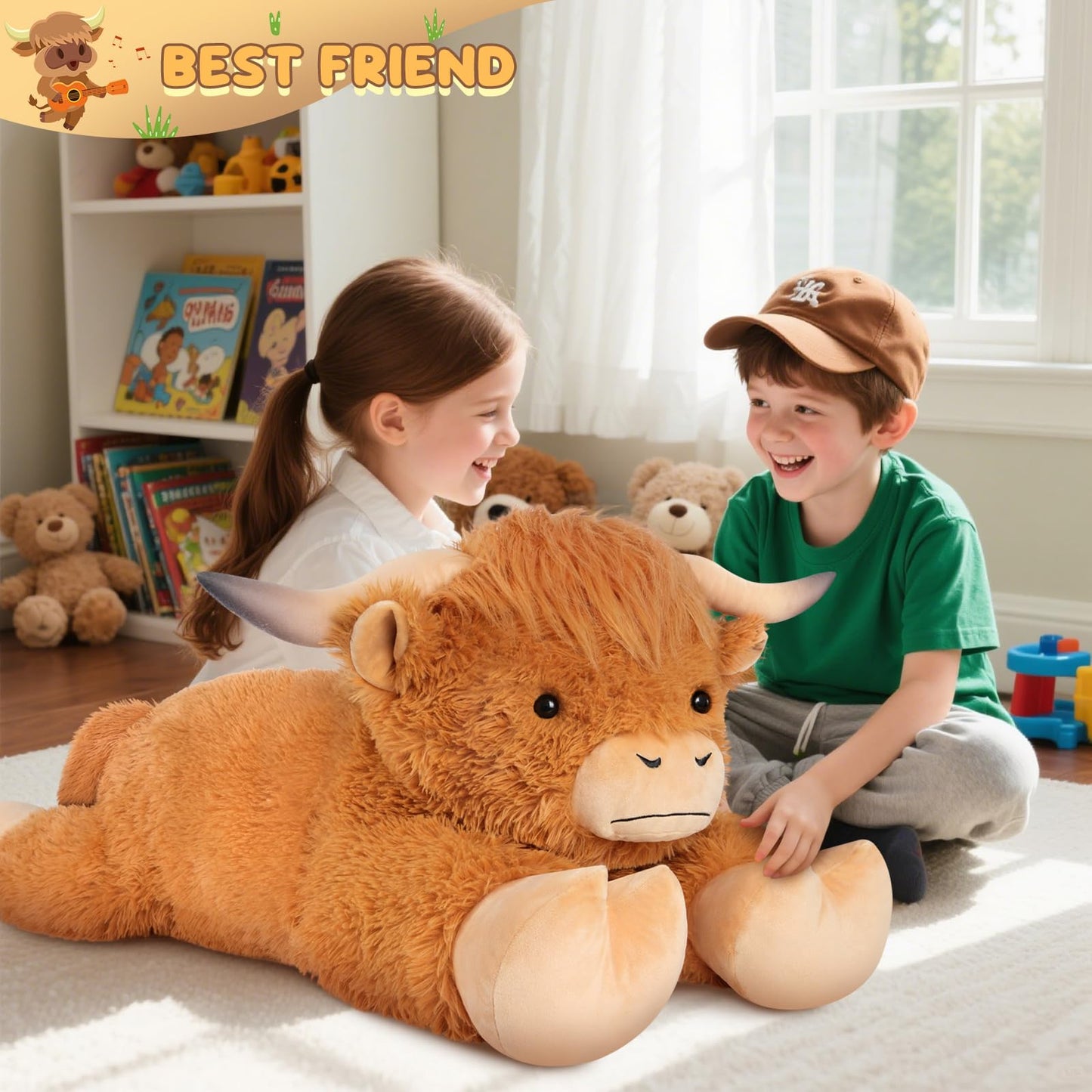 SuzziPals 43-Inch Giant Highland Cow Plush – Large Soft Stuffed Animal for Kids & Adults