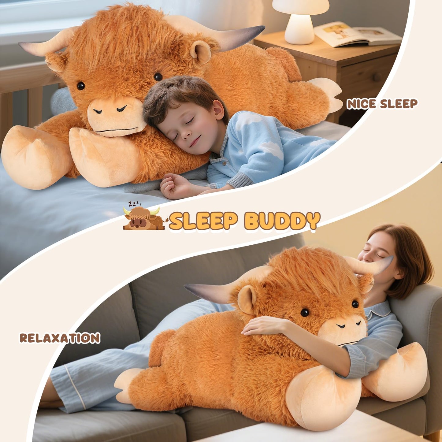 SuzziPals 43-Inch Giant Highland Cow Plush – Large Soft Stuffed Animal for Kids & Adults
