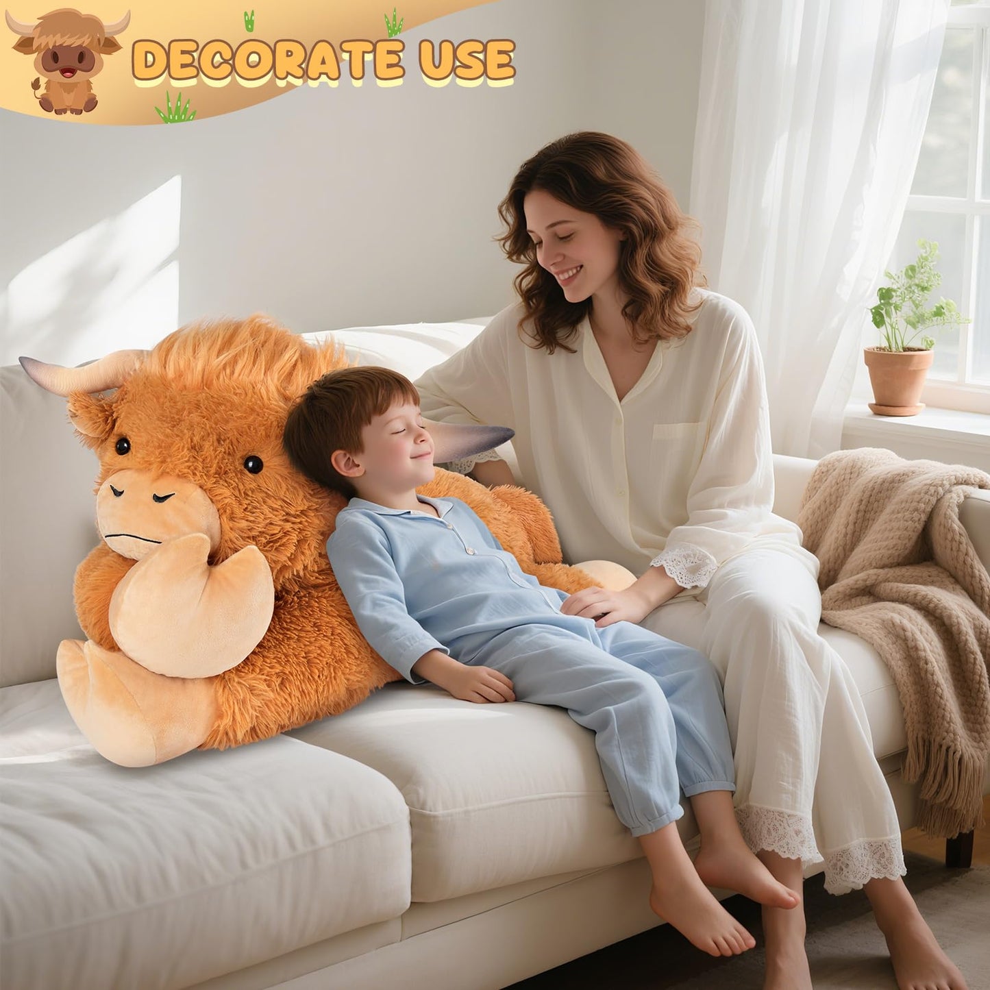 SuzziPals 43-Inch Giant Highland Cow Plush – Large Soft Stuffed Animal for Kids & Adults