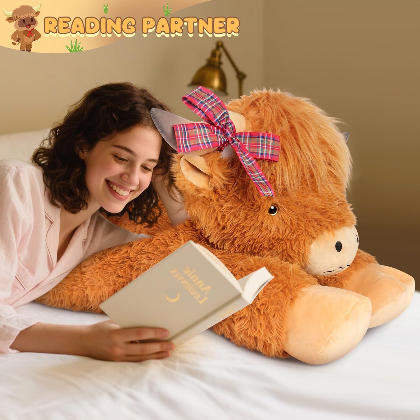 SuzziPals 43-Inch Giant Highland Cow Plush — Large Soft Stuffed Animal for Comfort, Play, and Decor