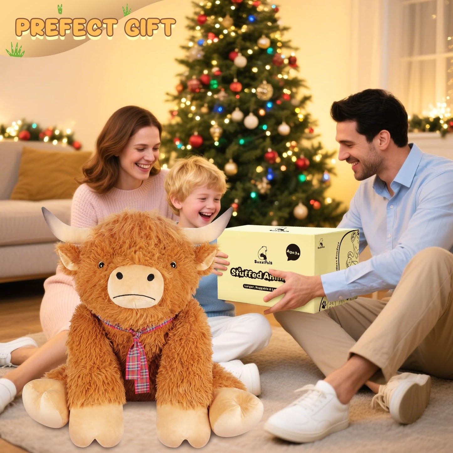 SuzziPals 43-Inch Giant Highland Cow Plush — Large Soft Stuffed Animal for Comfort, Play, and Decor