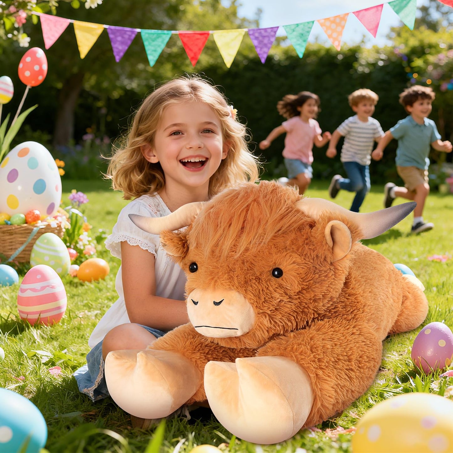 SuzziPals 43-Inch Giant Highland Cow Plush – Large Soft Stuffed Animal for Kids & Adults