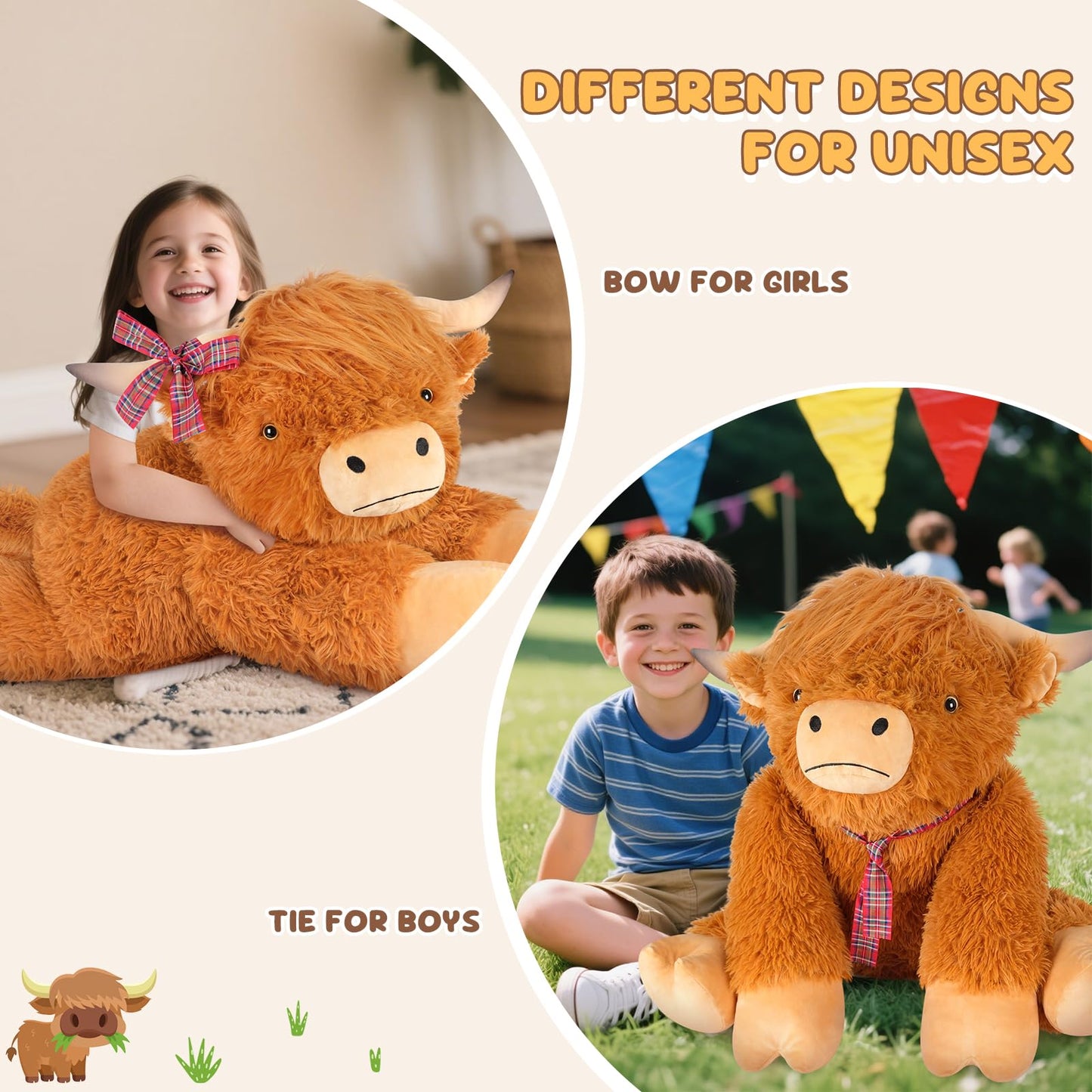 SuzziPals 43-Inch Giant Highland Cow Plush — Large Soft Stuffed Animal for Comfort, Play, and Decor