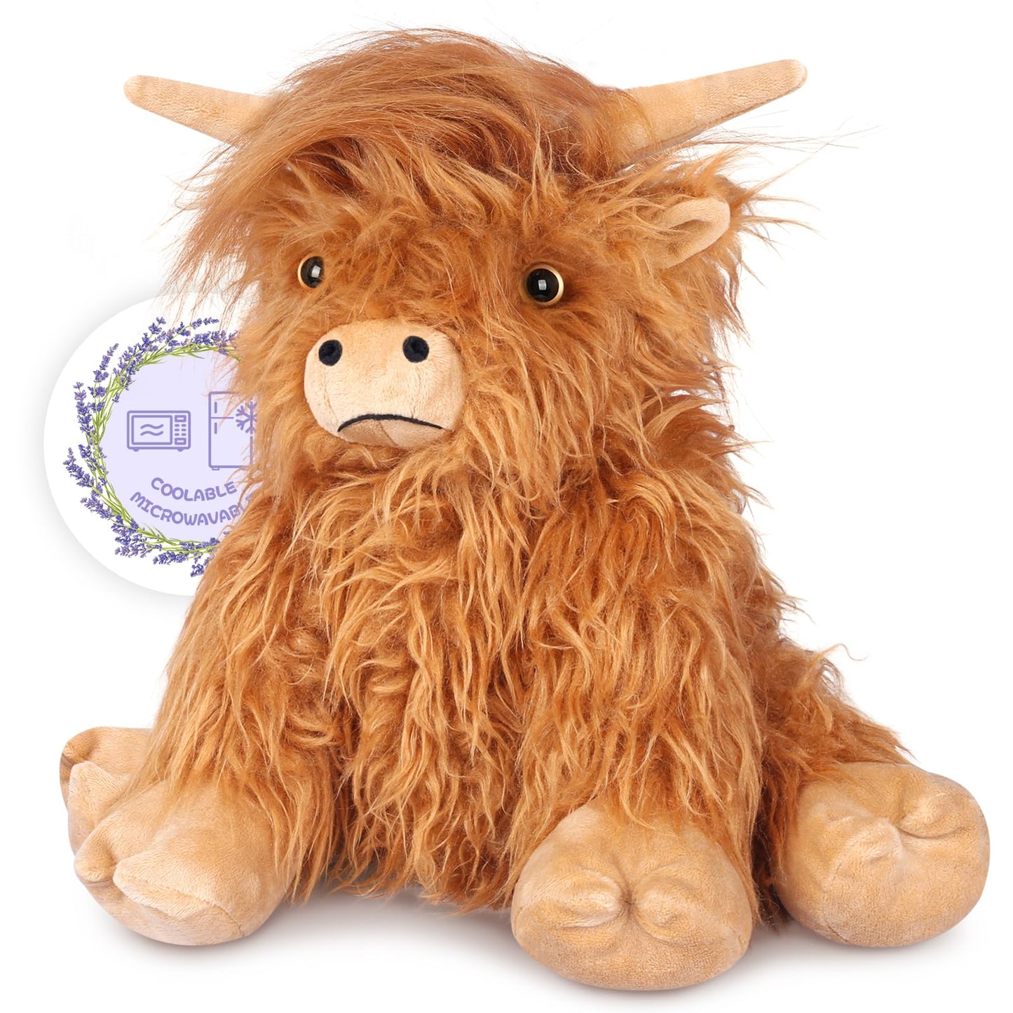 SuzziPals Highland Cow Plush – Heatable & Coolable Microwavable Heating Pad with Lavender