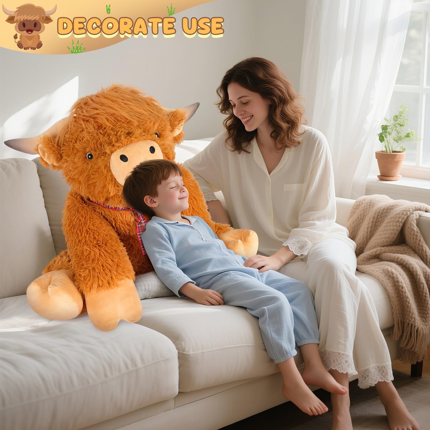 SuzziPals 43-Inch Giant Highland Cow Plush — Large Soft Stuffed Animal for Comfort, Play, and Decor