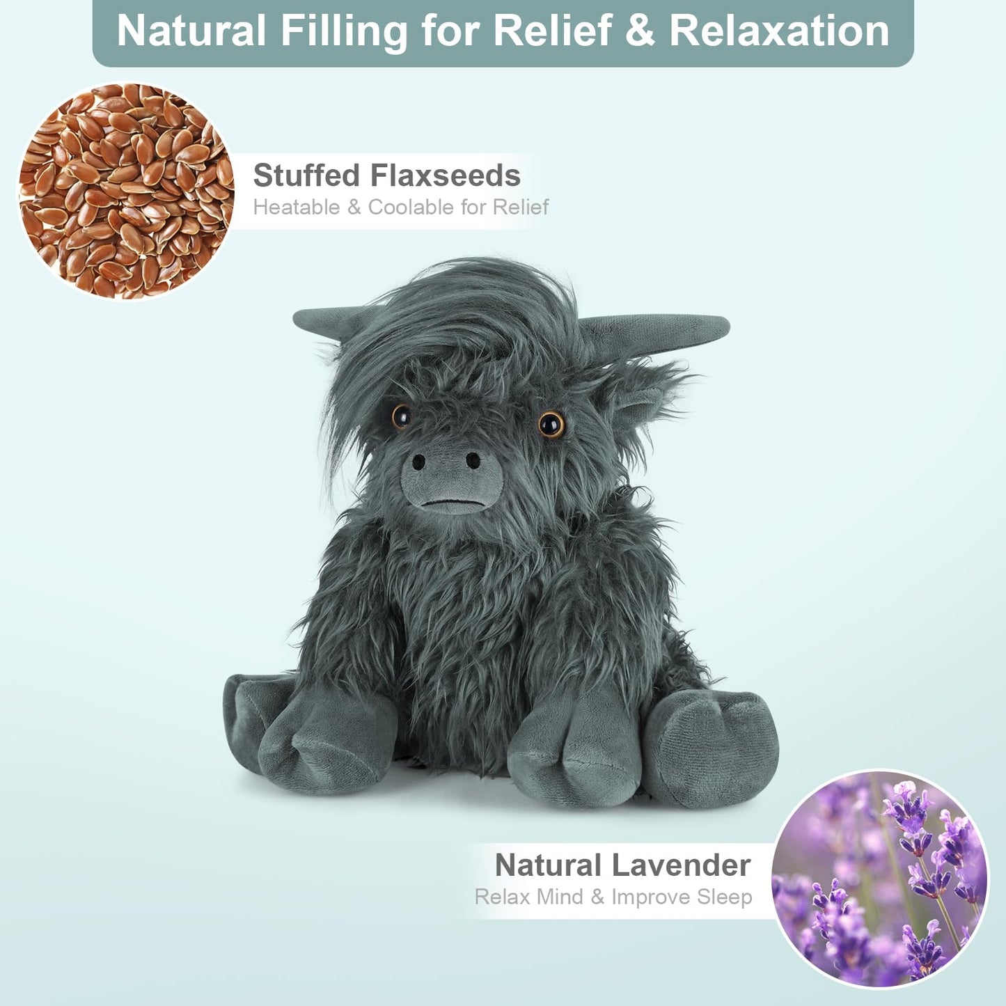 SuzziPals Highland Cow Plush – Heatable & Coolable Microwavable Heating Pad for Relaxation