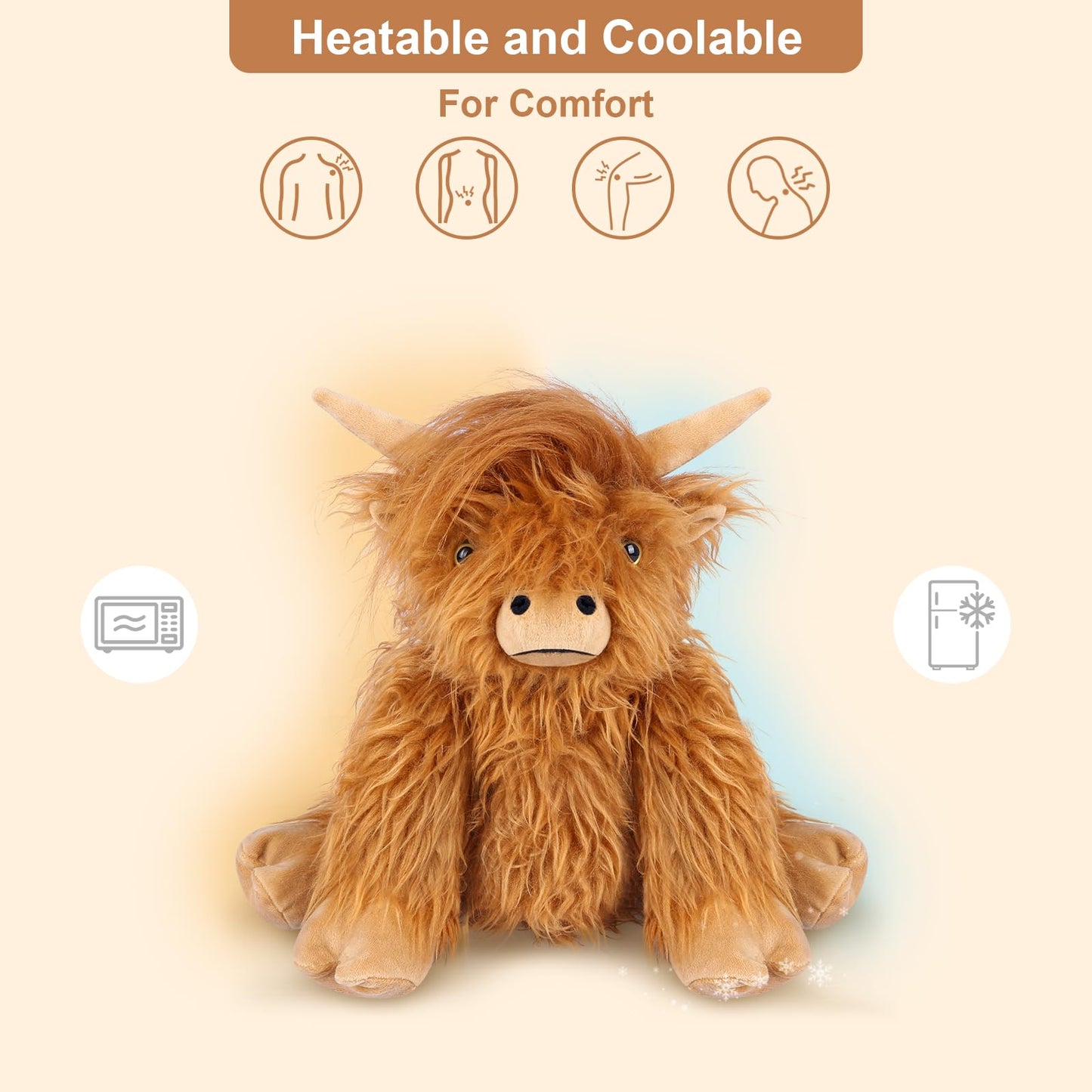 SuzziPals Highland Cow Plush – Heatable & Coolable Microwavable Heating Pad with Lavender