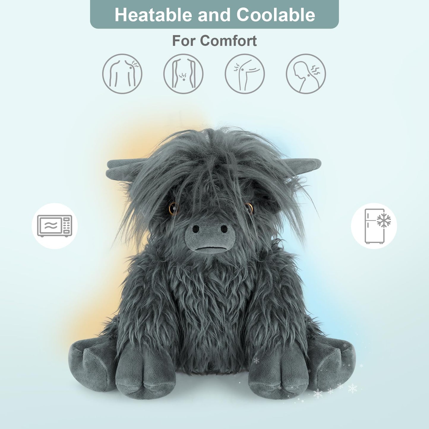 SuzziPals Highland Cow Plush – Heatable & Coolable Microwavable Heating Pad for Relaxation