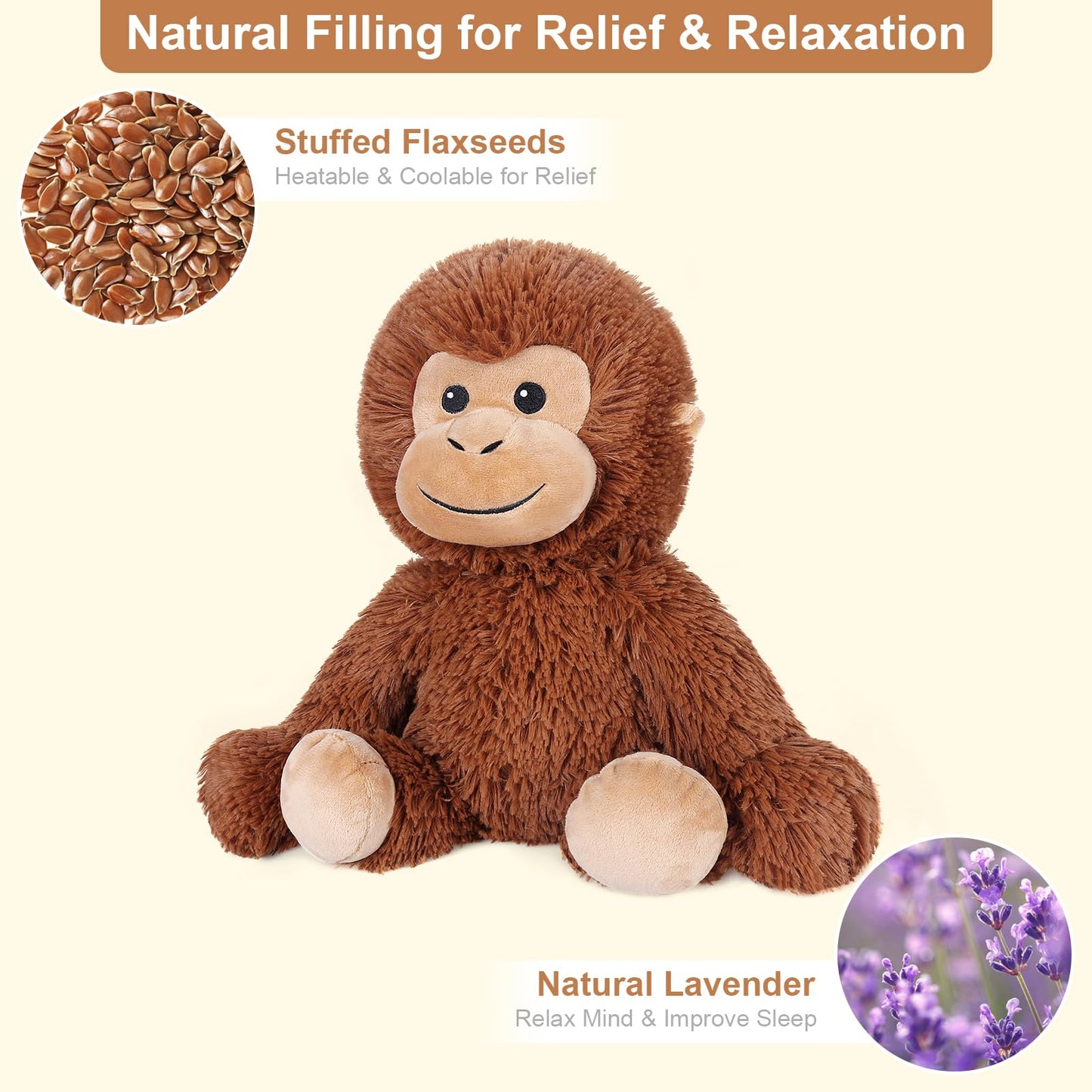 SuzziPals Heatable & Coolable Monkey Plush — Lavender Scented Heating Pad Toy