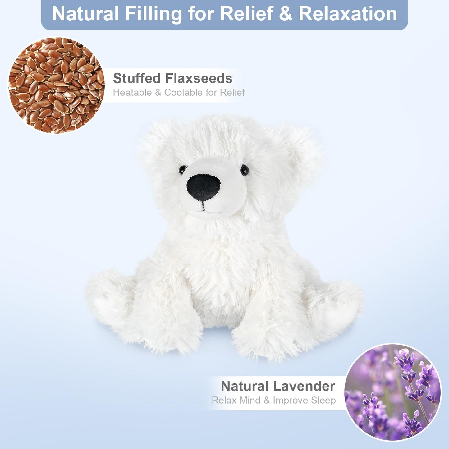 SuzziPals Warming Polar Bear Heating Pad – Microwaveable Lavender Scented Plush Toy for Stress Relief and Cozy Comfort