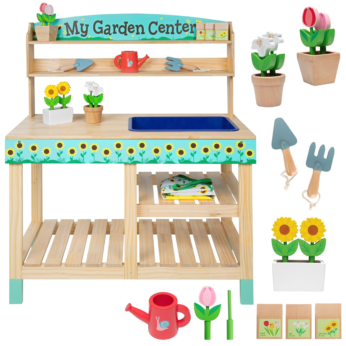 Svan Bloom & Grow Garden Center — Wooden 22-Piece Kids Garden Playset