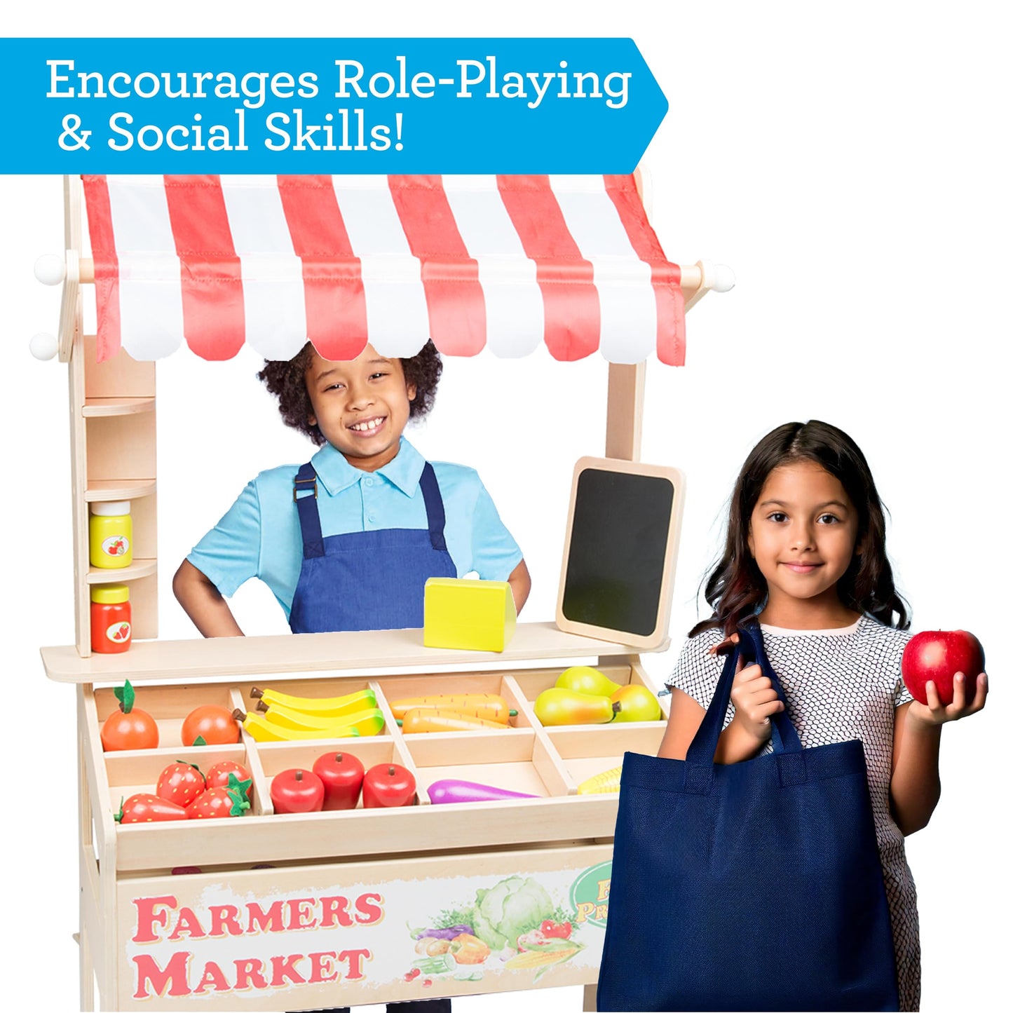 Svan Wooden Farmers Market Stand Toy – 30+ Pieces for Imaginative Play
