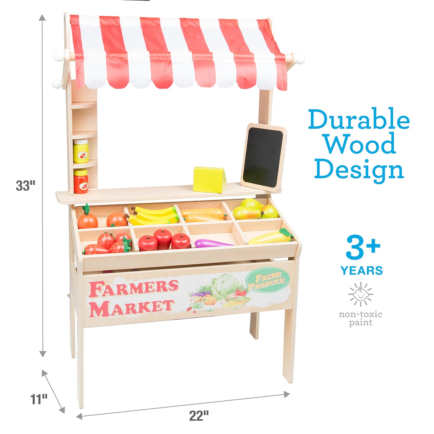Svan Wooden Farmers Market Stand Toy – 30+ Pieces for Imaginative Play