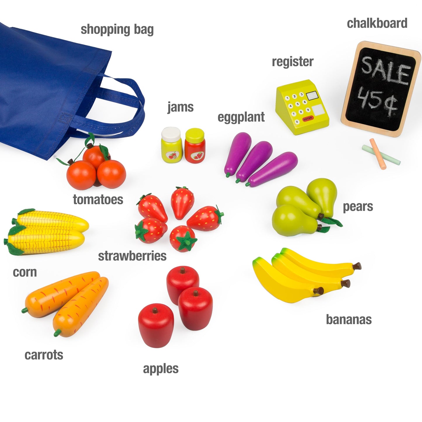 Svan Wooden Farmers Market Stand Toy – 30+ Pieces for Imaginative Play