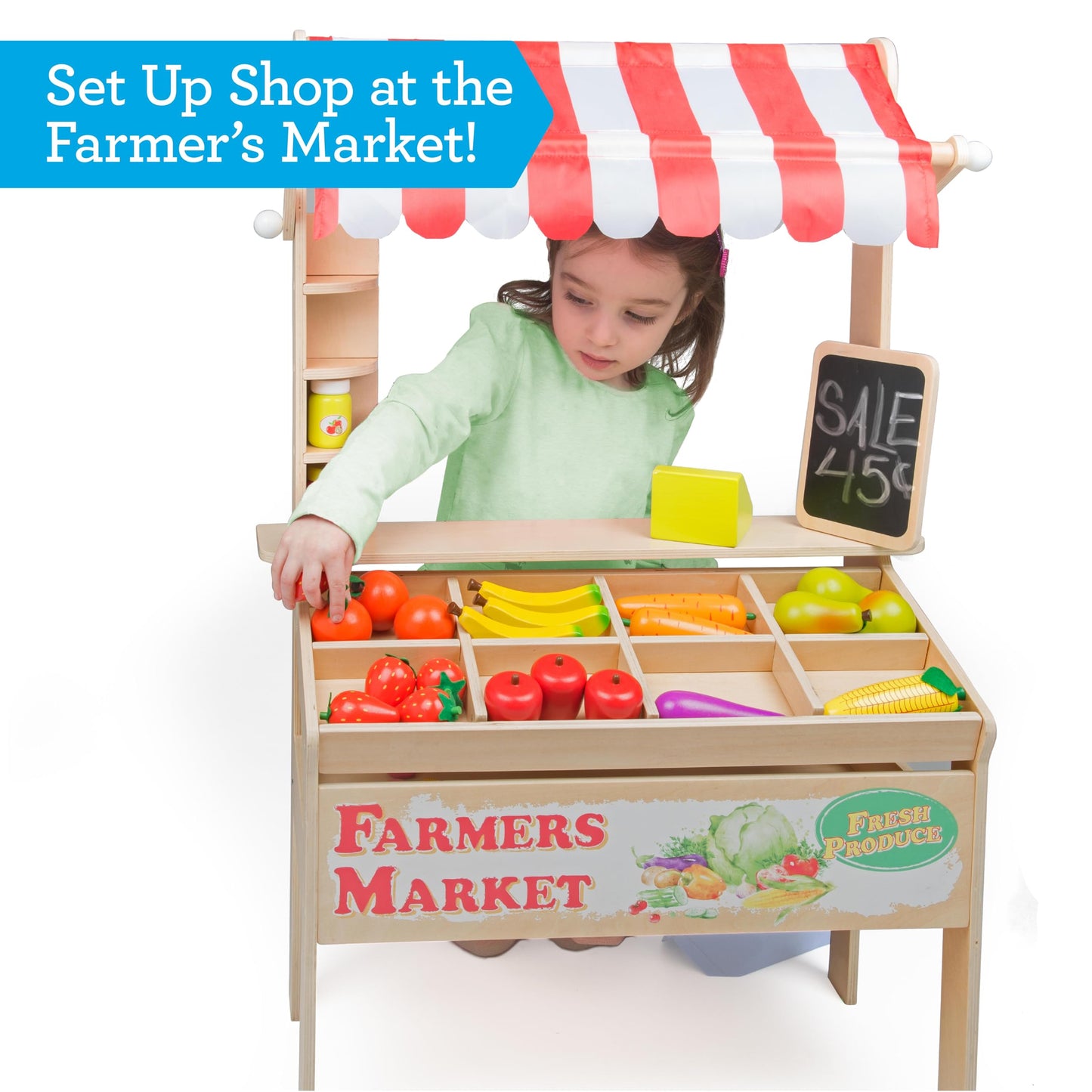 Svan Wooden Farmers Market Stand Toy – 30+ Pieces for Imaginative Play