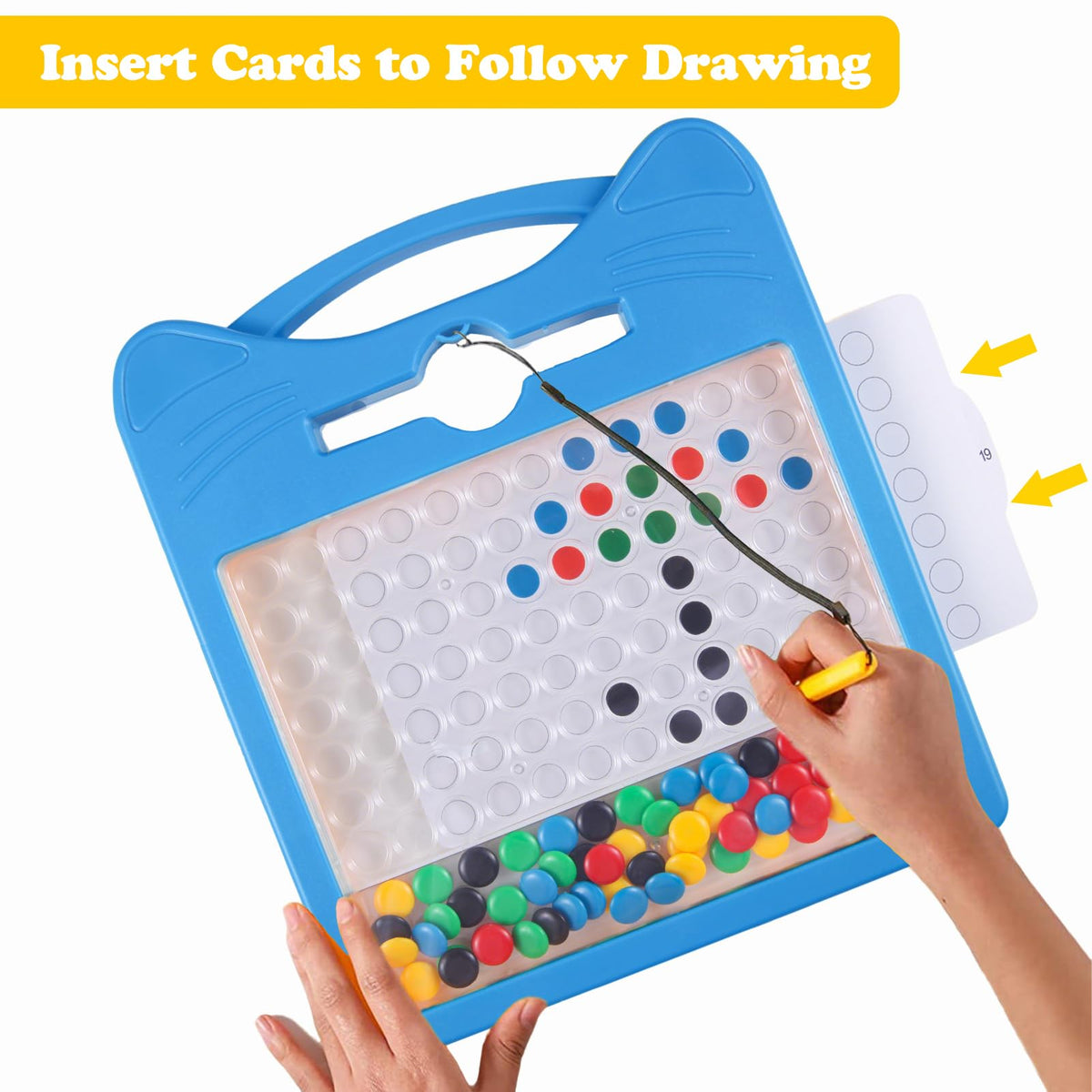 Svance Magnetic Drawing Board for Kids - 8x8 Travel Doodle with Beads & 2 Pens (Blue Cat)