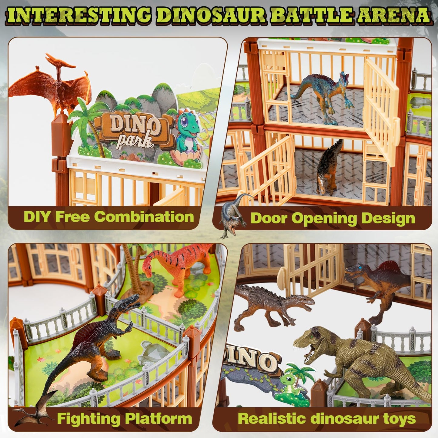 SVANE Dinosaur Playground Toy Set 215PCS – Build Your Own Dino Park