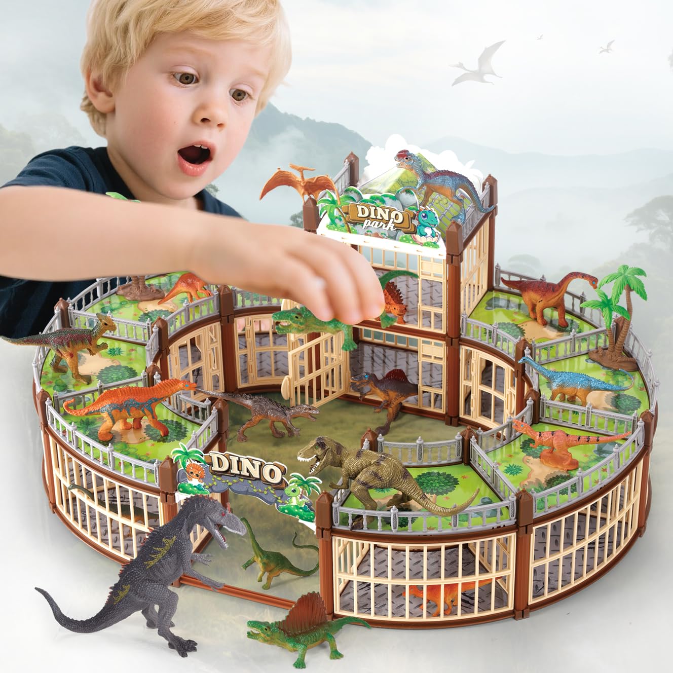 SVANE Dinosaur Playground Toy Set 215PCS – Build Your Own Dino Park