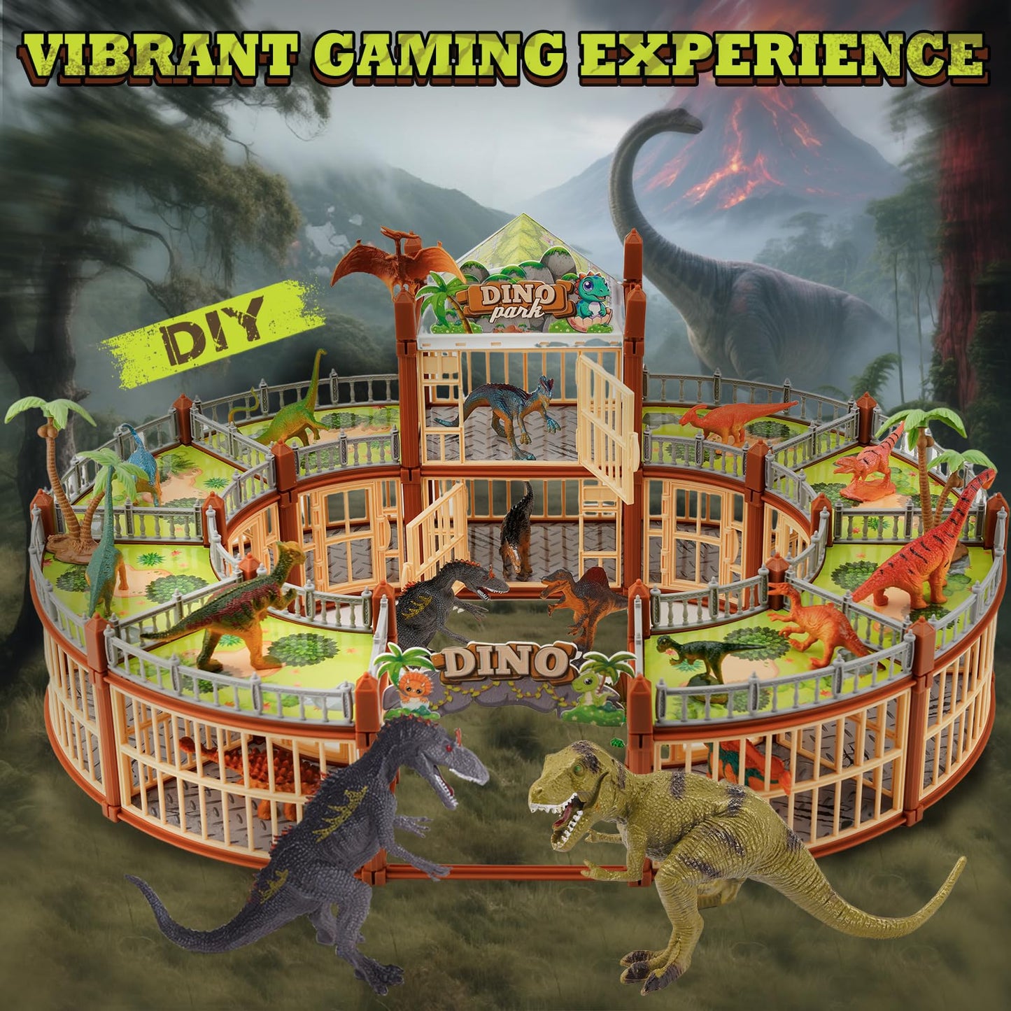 SVANE Dinosaur Playground Toy Set 215PCS – Build Your Own Dino Park