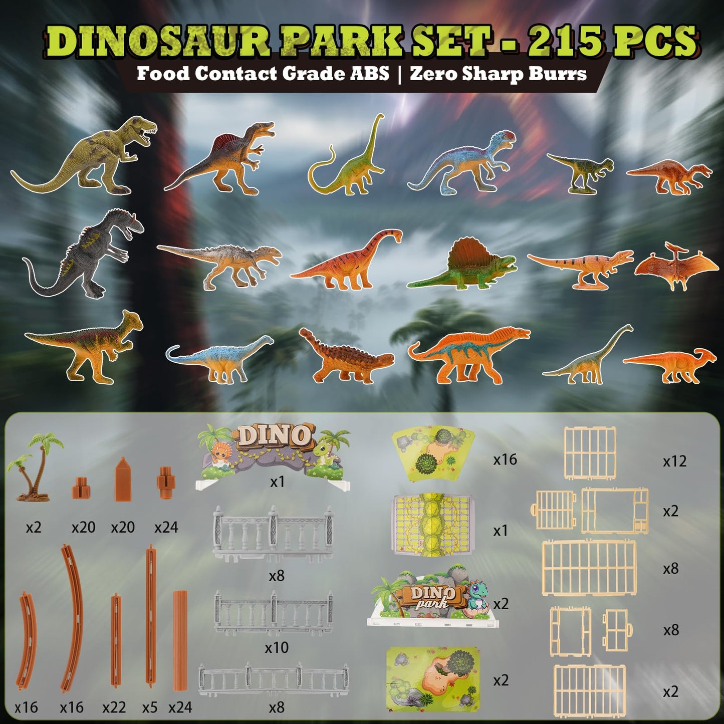 SVANE Dinosaur Playground Toy Set 215PCS – Build Your Own Dino Park