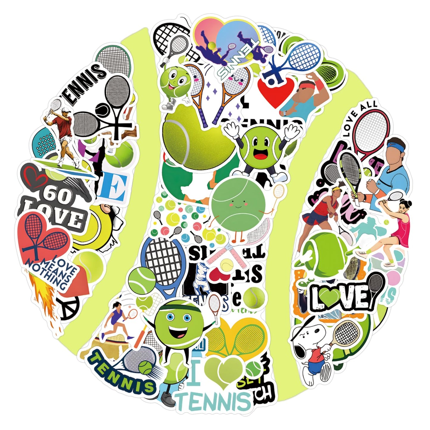 SVGDHZK 57PCS Tennis Stickers – Waterproof Vinyl Decals for Bottles, Laptops & More
