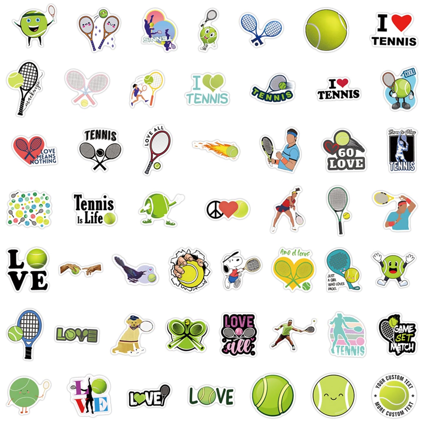 SVGDHZK 57PCS Tennis Stickers – Waterproof Vinyl Decals for Bottles, Laptops & More