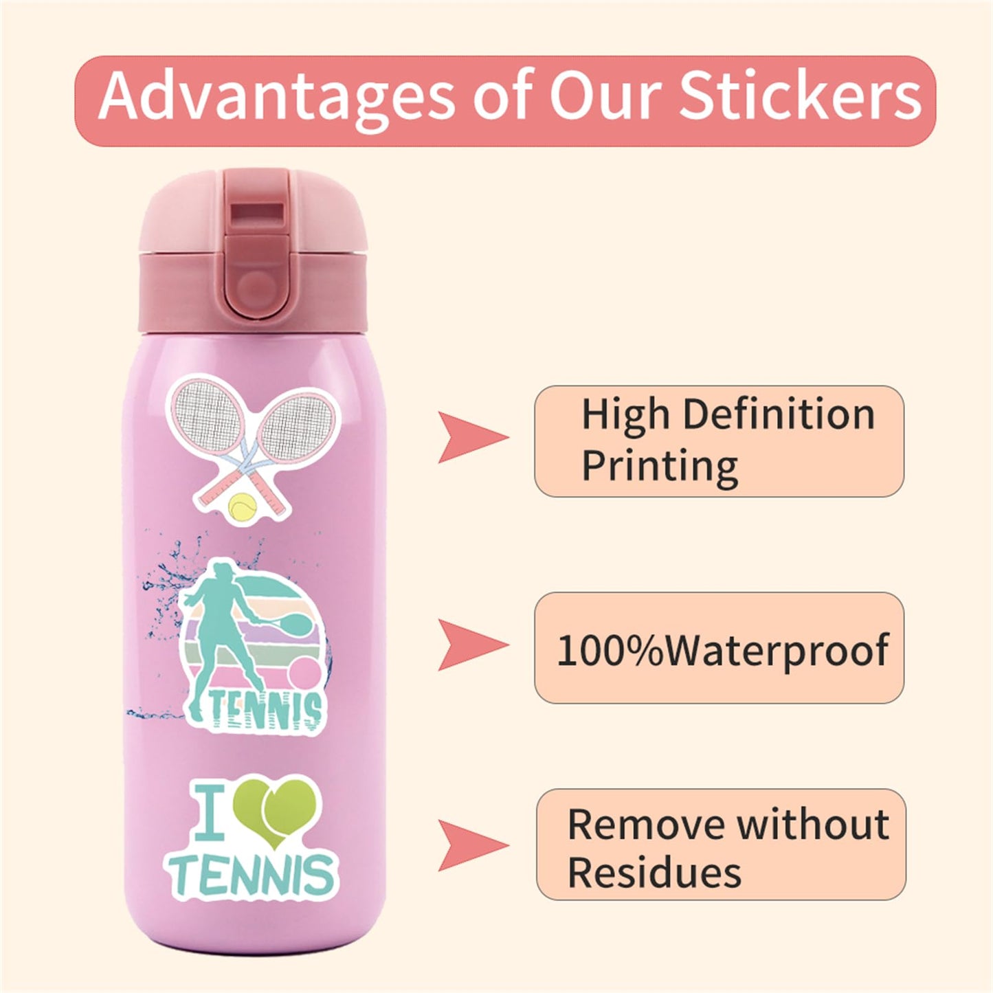 SVGDHZK 57PCS Tennis Stickers – Waterproof Vinyl Decals for Bottles, Laptops & More