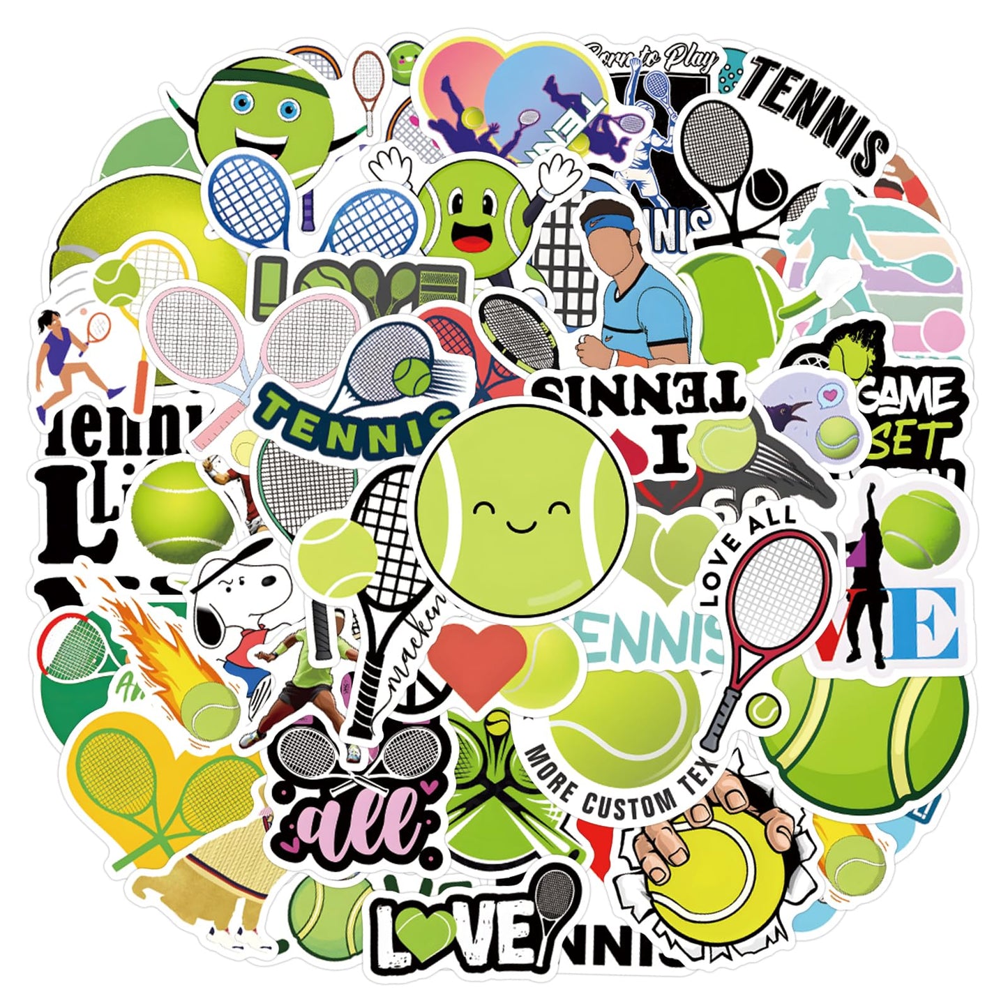 SVGDHZK 57PCS Tennis Stickers – Waterproof Vinyl Decals for Bottles, Laptops & More