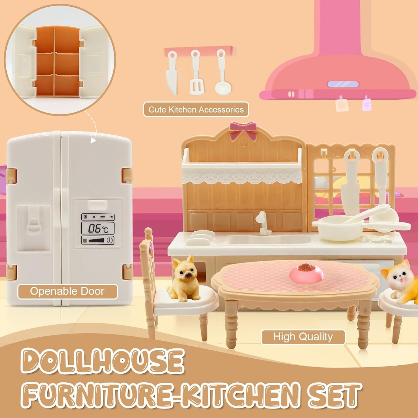SwankyStyle 36Pcs Dollhouse Furniture Set - 1:12 Scale Miniatures for Playhouse, Beige