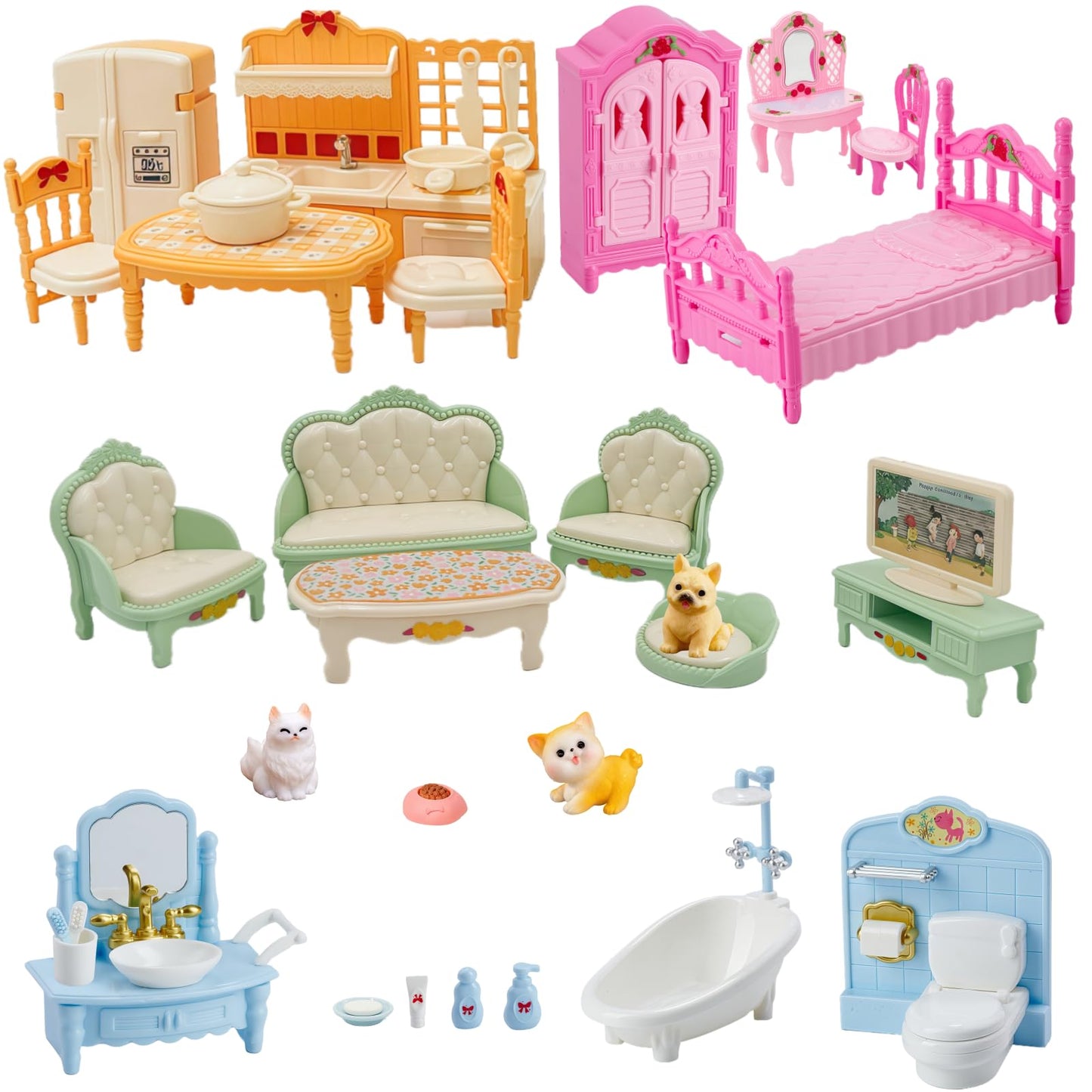 SwankyStyle 36-Piece Dollhouse Furniture Set – 1:12 Scale with Cat & Dog