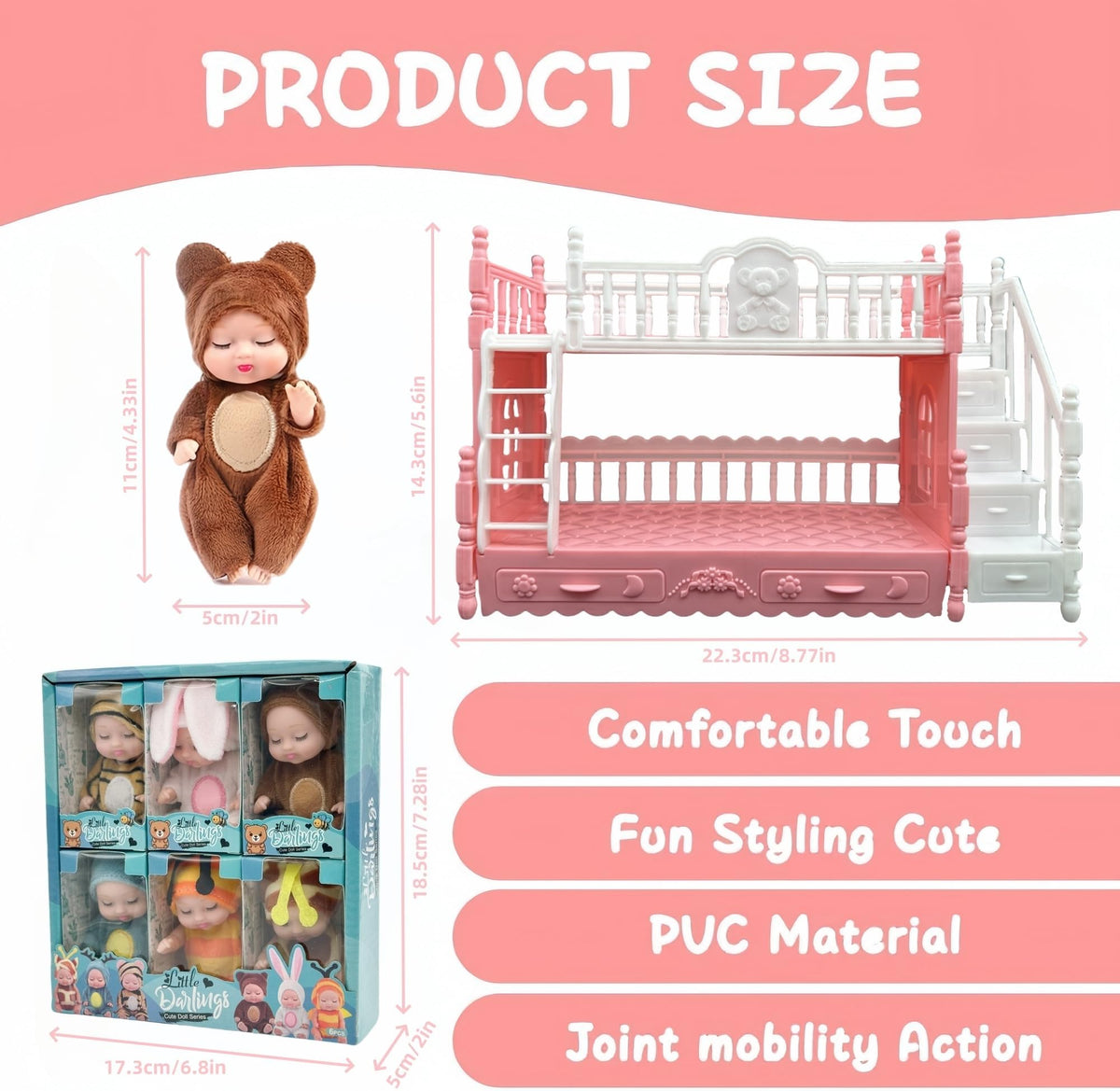 SwankyStyle 6 Pcs Mini Baby Dolls Gift Set — 4 Inch Dolls with Animal Clothes