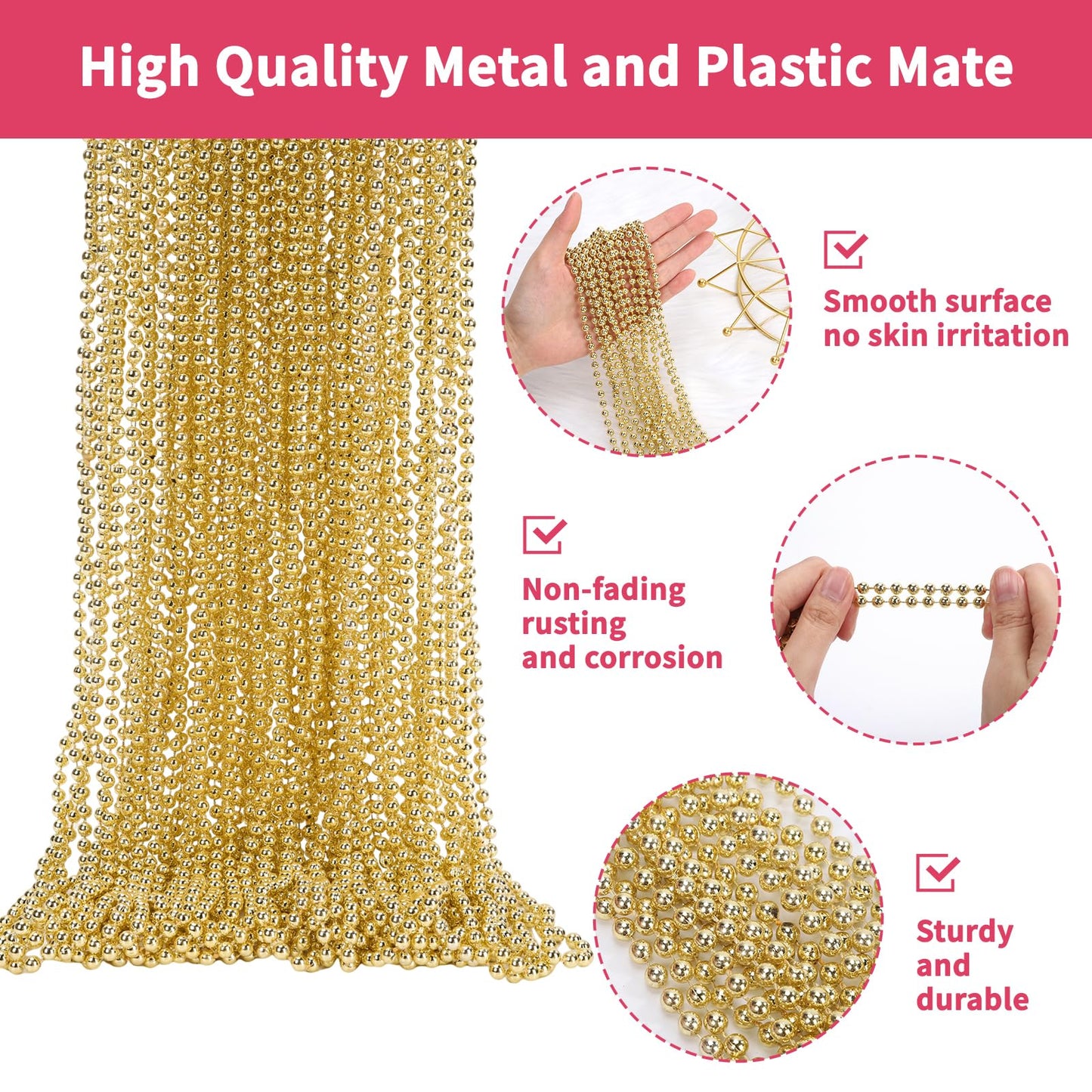 SWANUCKY 48-Pack Gold Mardi Gras Beads – 33-Inch Plastic Necklaces for Parties