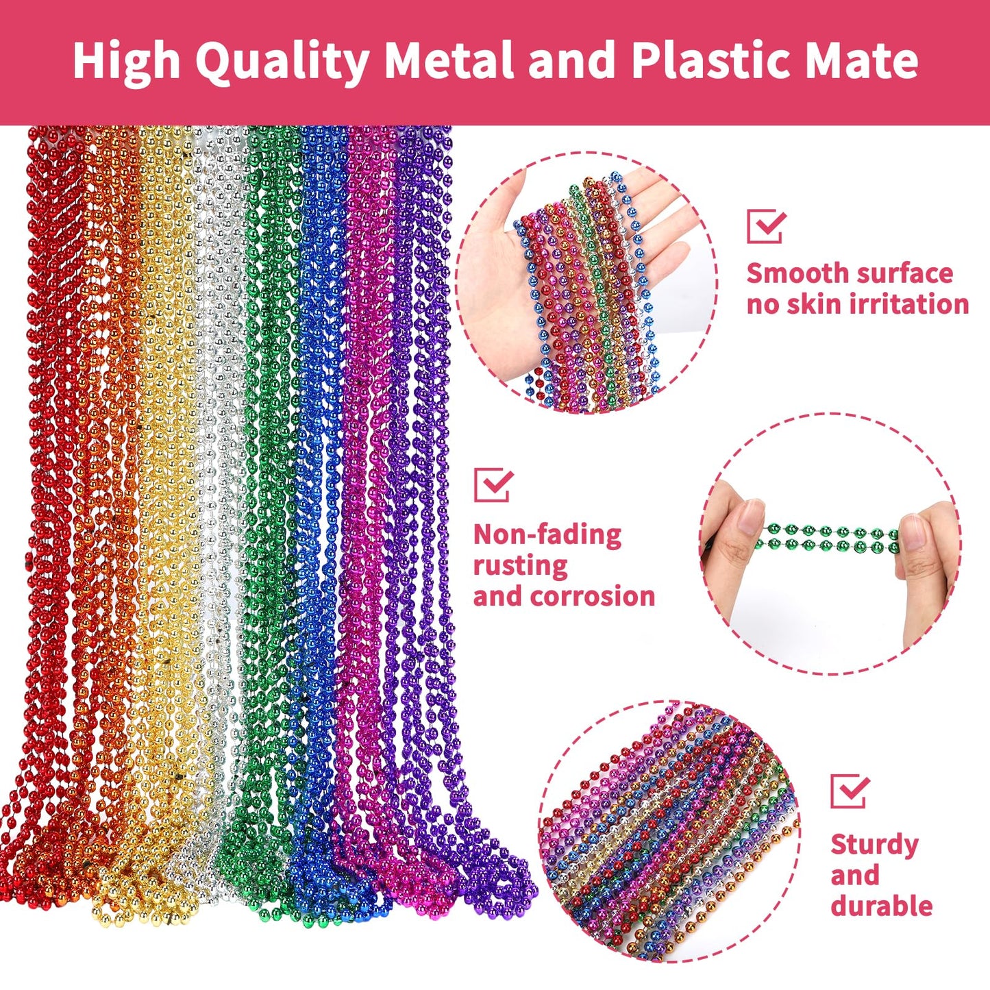 SWANUCKY 48-Pack Mardi Gras Beads Necklaces | 33-Inch Plastic Beads for Parties and Decor