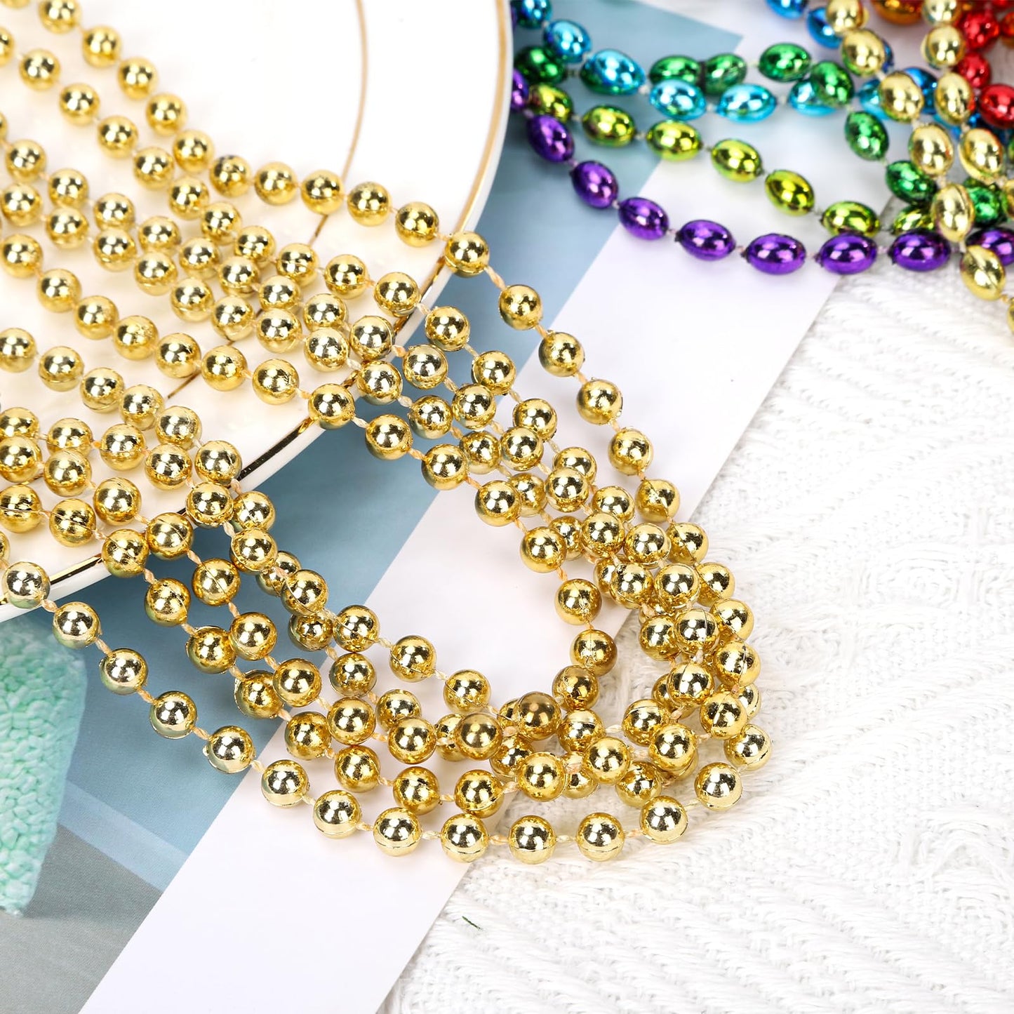 SWANUCKY 48-Pack Gold Mardi Gras Beads – 33-Inch Plastic Necklaces for Parties