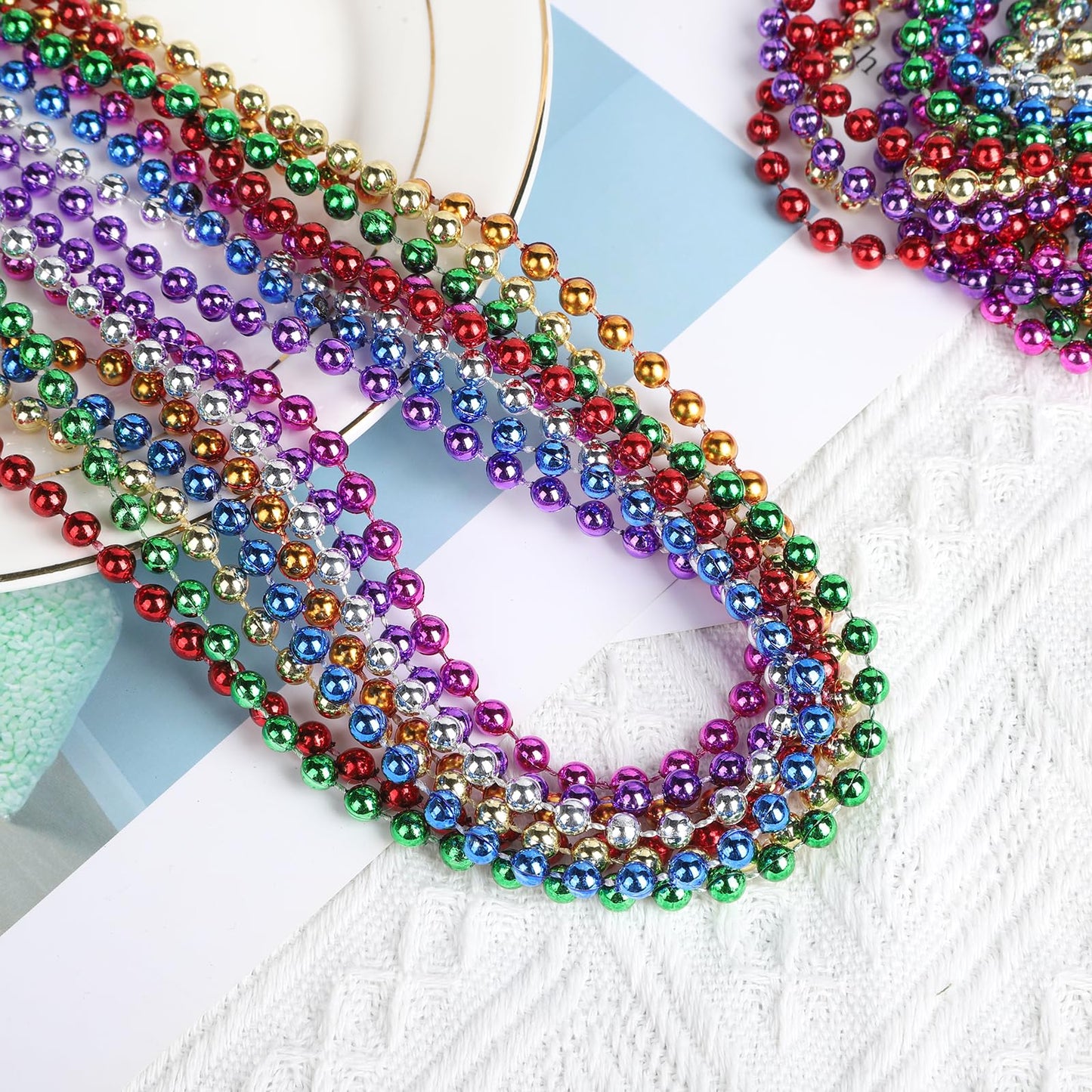 SWANUCKY 48-Pack Mardi Gras Beads Necklaces | 33-Inch Plastic Beads for Parties and Decor