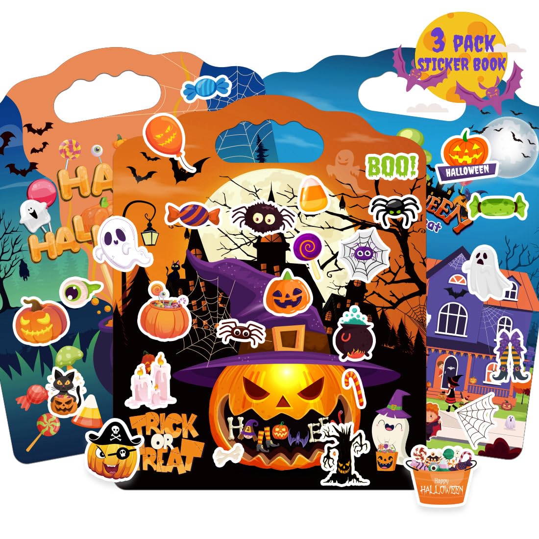 SWARKOL 3Sets Halloween Reusable Sticker Books for Kids – Puffy Sticker Books for Toddlers 2-4 & Party Favors