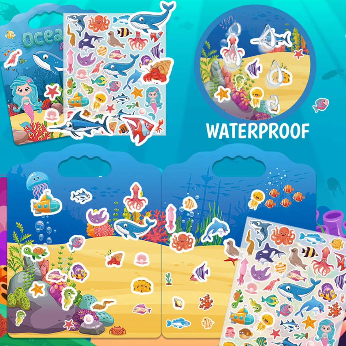 SWARKOL 2-Pack Reusable Puffy Sticker Books for Toddlers (Ages 2-4) – Princess & Ocean