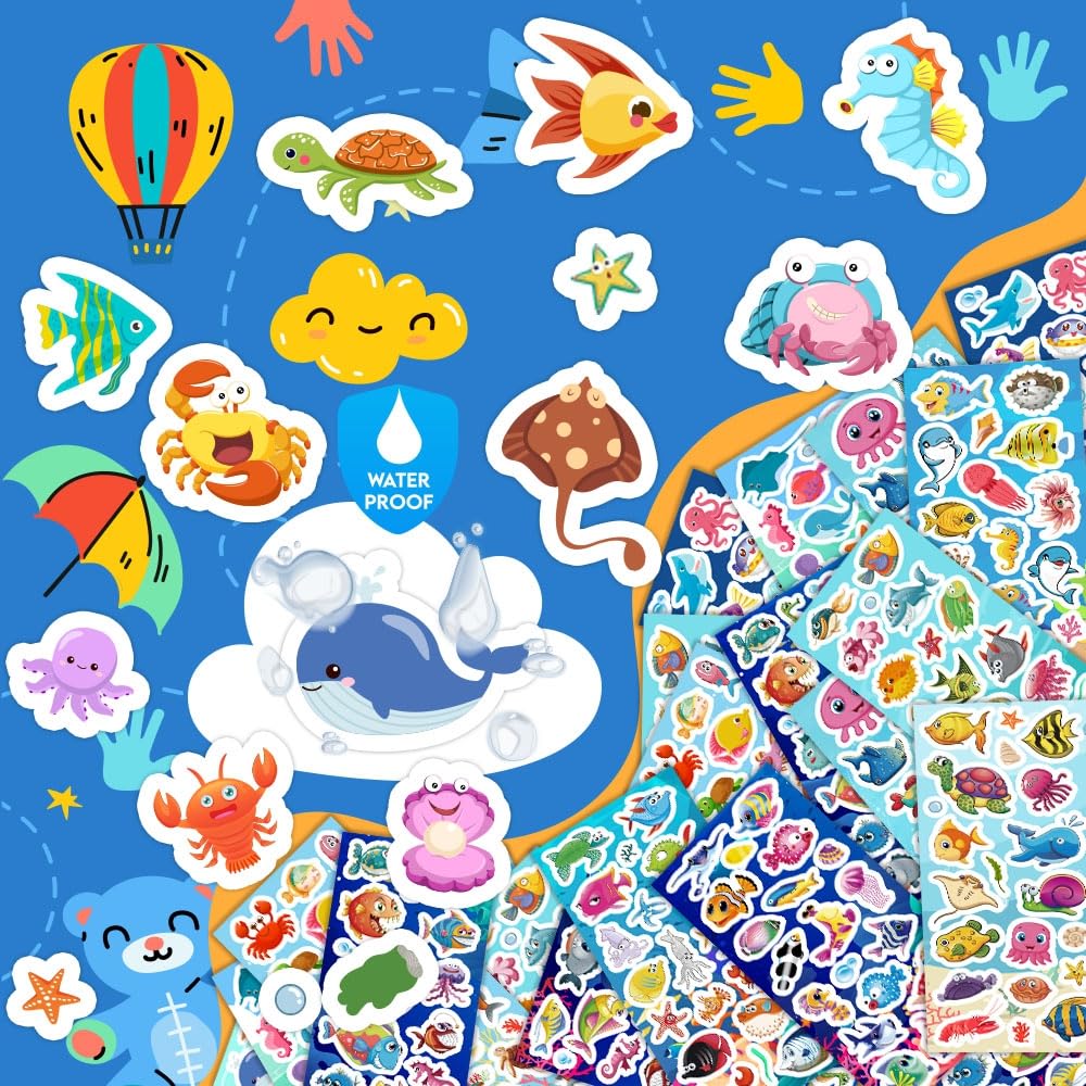 SWARKOL 36 Sheets Ocean Stickers for Kids – 700+ Under-the-Sea Stickers for Scrapbooking, Bottles & Crafts