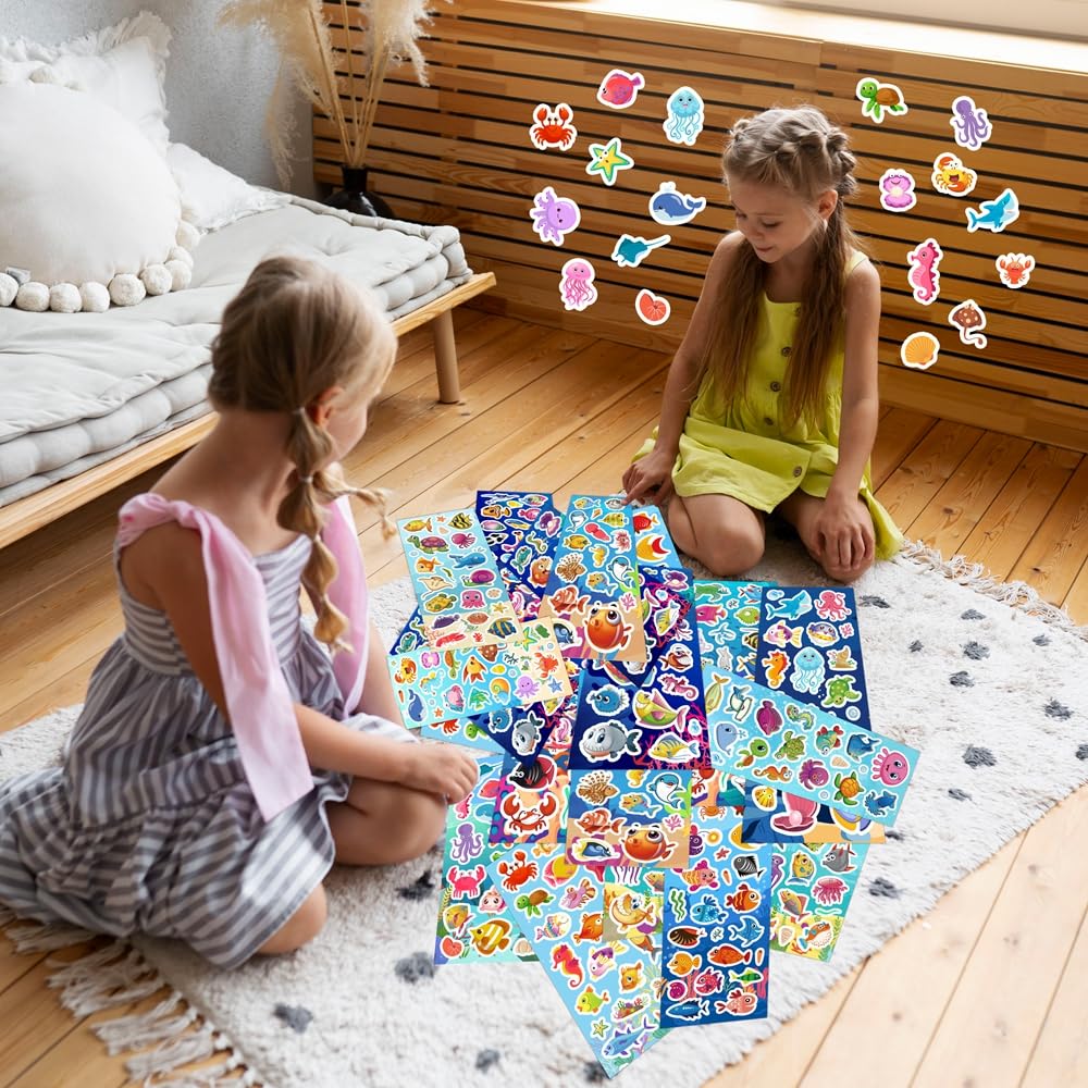 SWARKOL 36 Sheets Ocean Stickers for Kids – 700+ Under-the-Sea Stickers for Scrapbooking, Bottles & Crafts