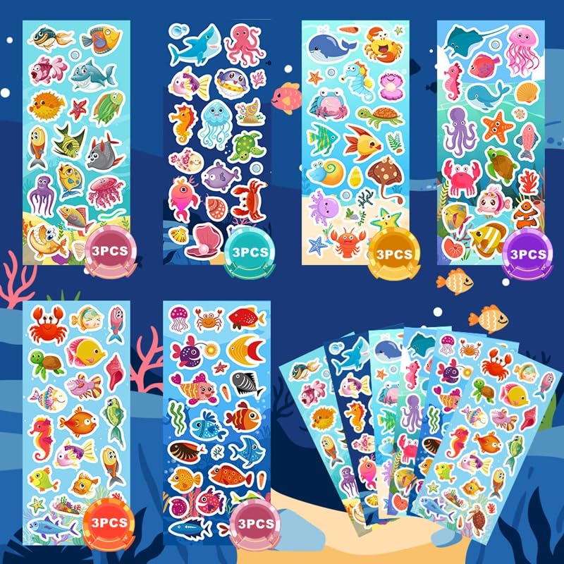 SWARKOL 36 Sheets Ocean Stickers for Kids – 700+ Under-the-Sea Stickers for Scrapbooking, Bottles & Crafts