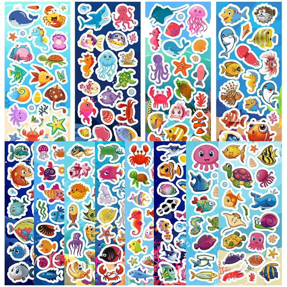SWARKOL 36 Sheets Ocean Stickers for Kids – 700+ Under-the-Sea Stickers for Scrapbooking, Bottles & Crafts