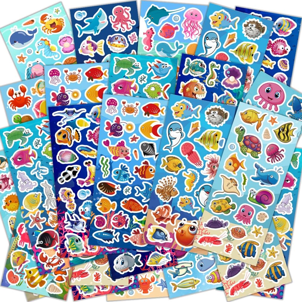 SWARKOL 36 Sheets Ocean Stickers for Kids – 700+ Under-the-Sea Stickers for Scrapbooking, Bottles & Crafts