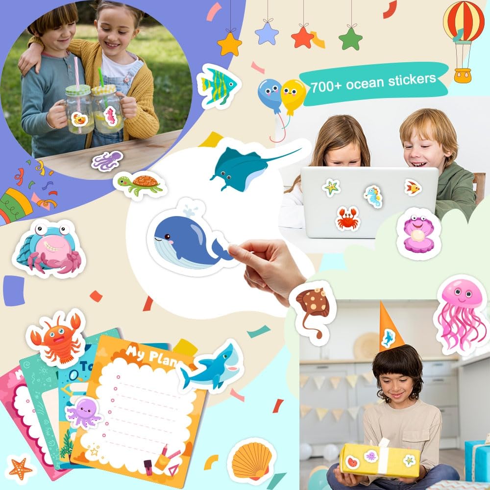 SWARKOL 36 Sheets Ocean Stickers for Kids – 700+ Under-the-Sea Stickers for Scrapbooking, Bottles & Crafts