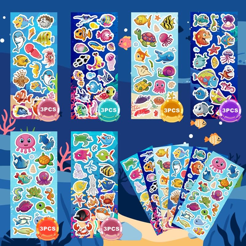 SWARKOL 36 Sheets Ocean Stickers for Kids – 700+ Under-the-Sea Stickers for Scrapbooking, Bottles & Crafts
