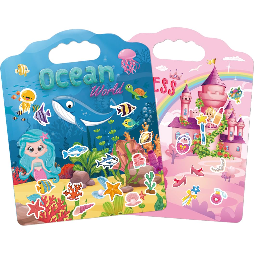 SWARKOL 2-Pack Reusable Puffy Sticker Books for Toddlers (Ages 2-4) – Princess & Ocean