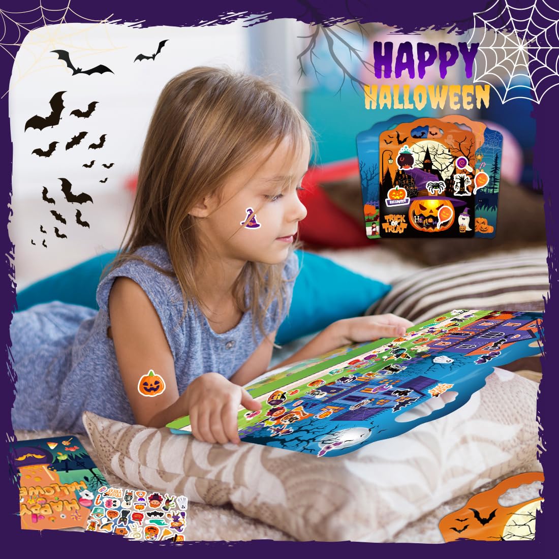 SWARKOL 3Sets Halloween Reusable Sticker Books for Kids – Puffy Sticker Books for Toddlers 2-4 & Party Favors