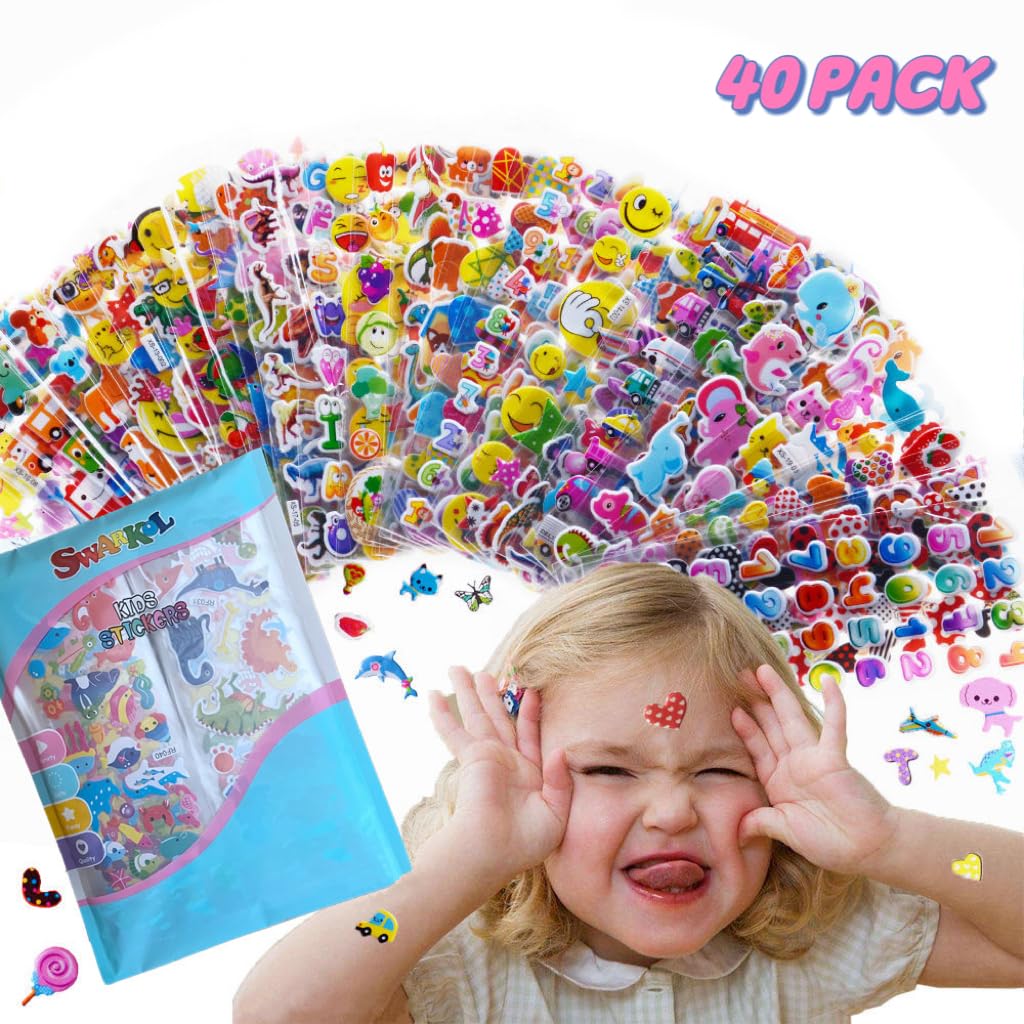 SWARKOL 1000+ 3D Puffy Stickers – Kids Variety Pack for Scrapbooking & Rewards
