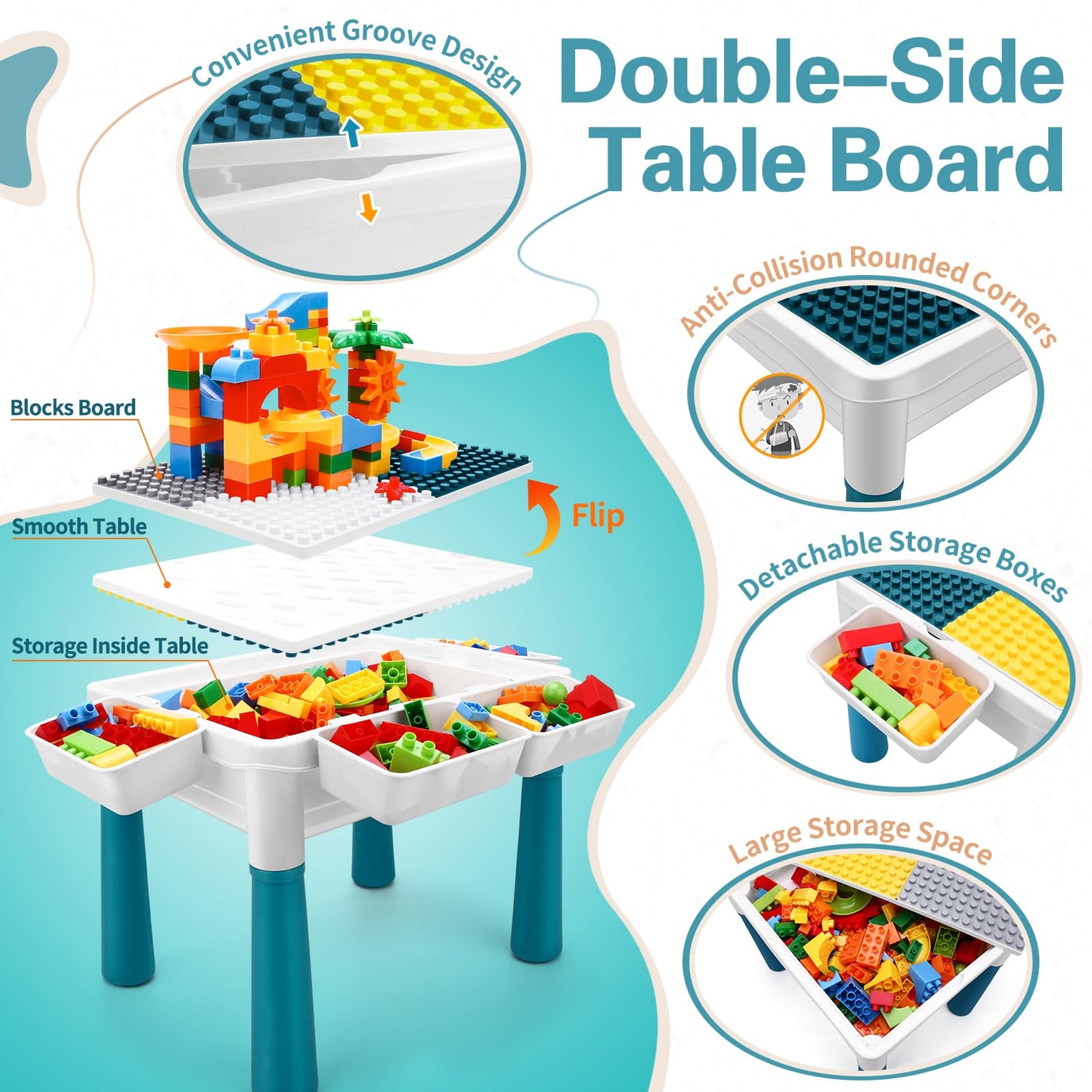 SWATOW Kids Activity Table 6-in-1 | Adjustable Height Play Table & Chair Set, 105pc Marble Run, Water & Sand Table