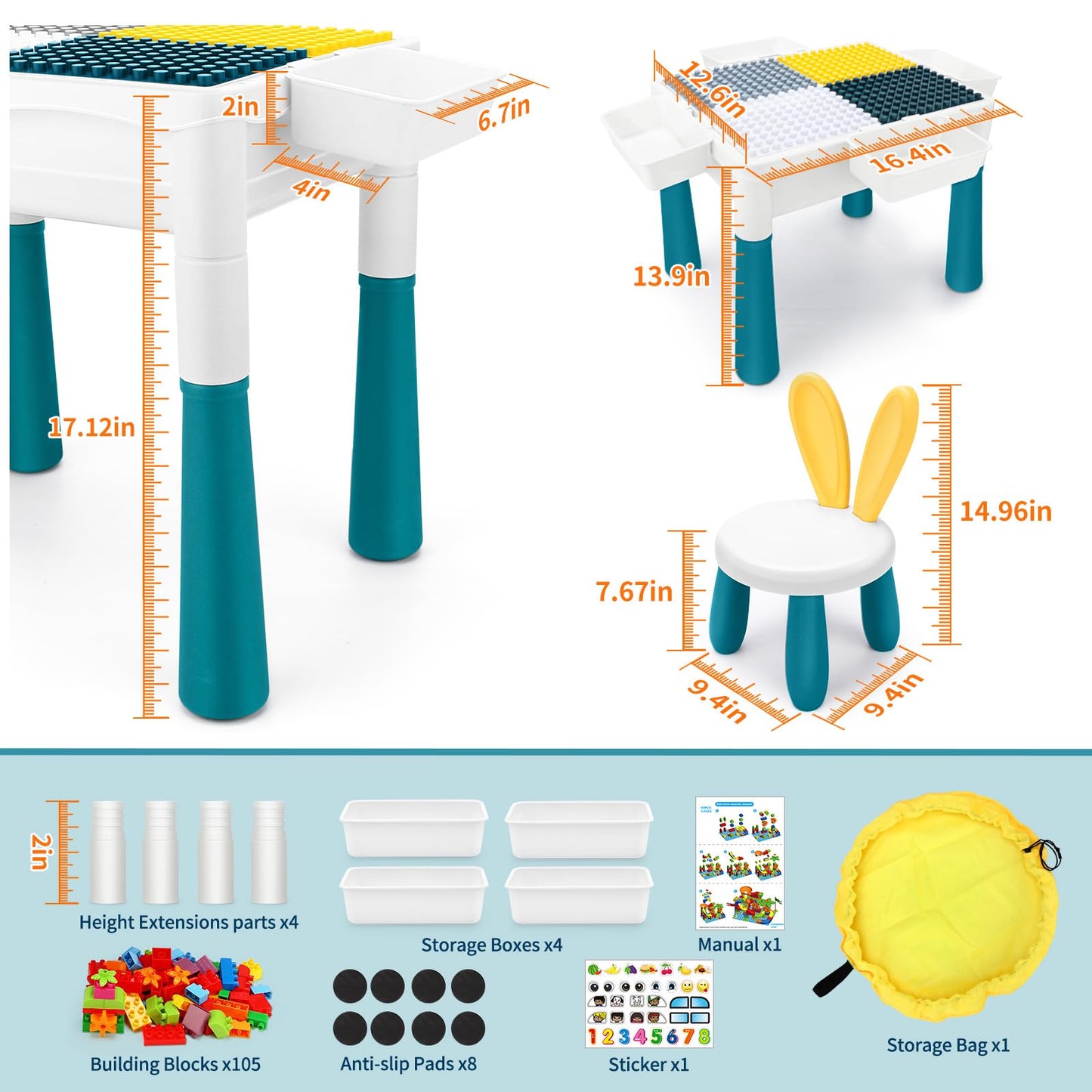 SWATOW Kids Activity Table 6-in-1 | Adjustable Height Play Table & Chair Set, 105pc Marble Run, Water & Sand Table